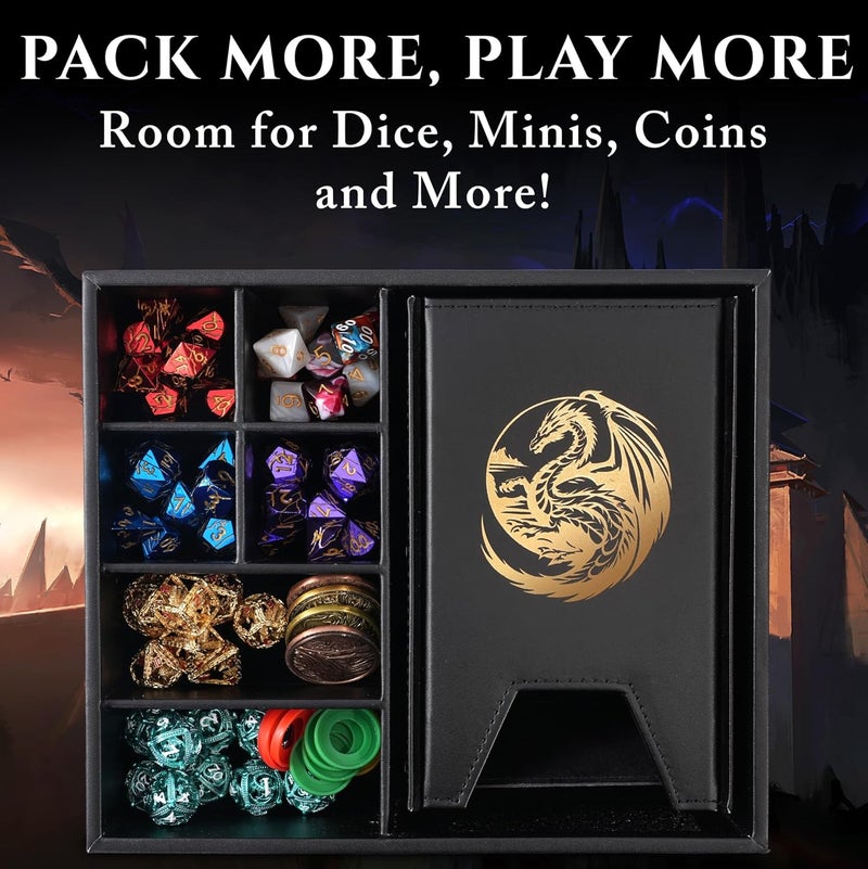 Soar Forge Dice Tray and Dice Tower for DND: All-in-One Tray, Storage & Large Tower for Random Rolls - Stores Your Sets, Mini's etc, Perfect for D&D and RPG Gift Accessories (Gold Dragon) - Image 4